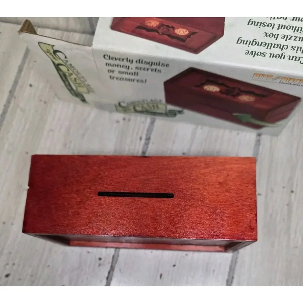 Bits and Pieces Wooden Puzzle Box Camouflage Your Cash Money Holder NIB